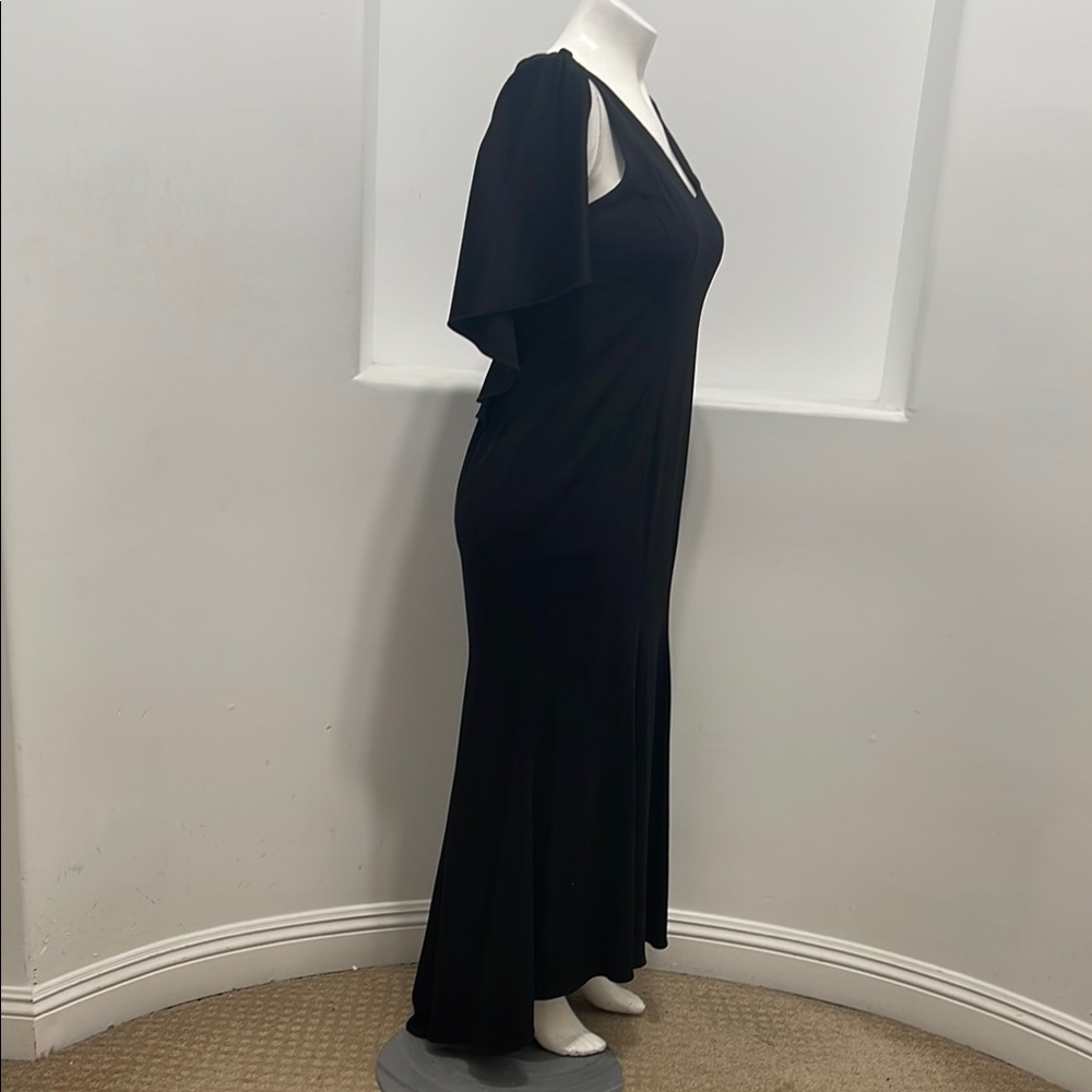 Zac Zac Posen Black Crepe Maxi Gown Ruffle Accent At Back Size 14 - Picture 9 of 11